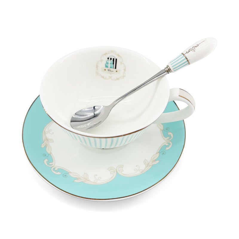 Krysclove Vintage Ceramic Teacup Elegant Coffee Cup with Spoon and Saucer Set,Royal Bone China Tea Cups (Stripe) - Image 3